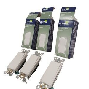 3 SWITCHES Leviton Decora 15 AMP Single 15A-120/277V AC/CA Used Good Works